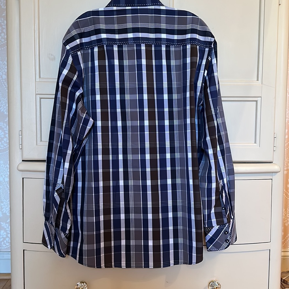 Zagiri Mens Buttondown Blues, Browns, White Stitching BEAUTIFUL XL - Picture 8 of 9